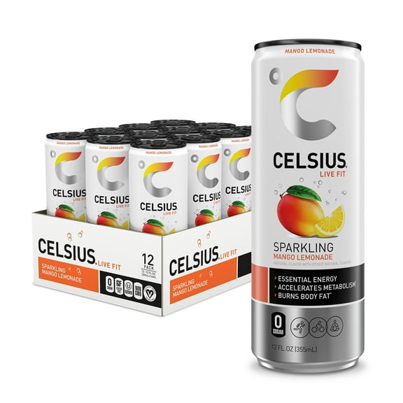 CELSIUS Sparkling Mango Lemonade, Sugar Free Energy Drink, 12 Fl Oz