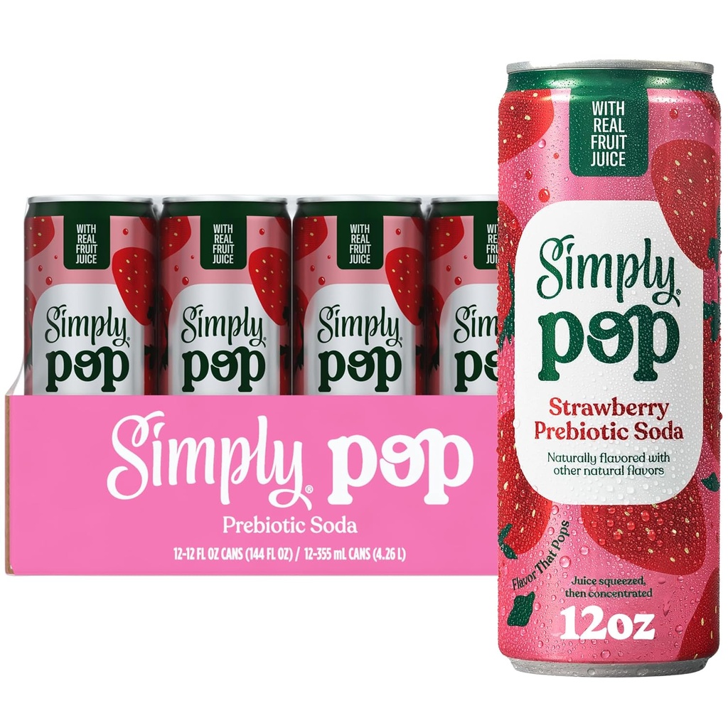 Simply POP Prebiotic Soda Strawberry can, 12 fl oz