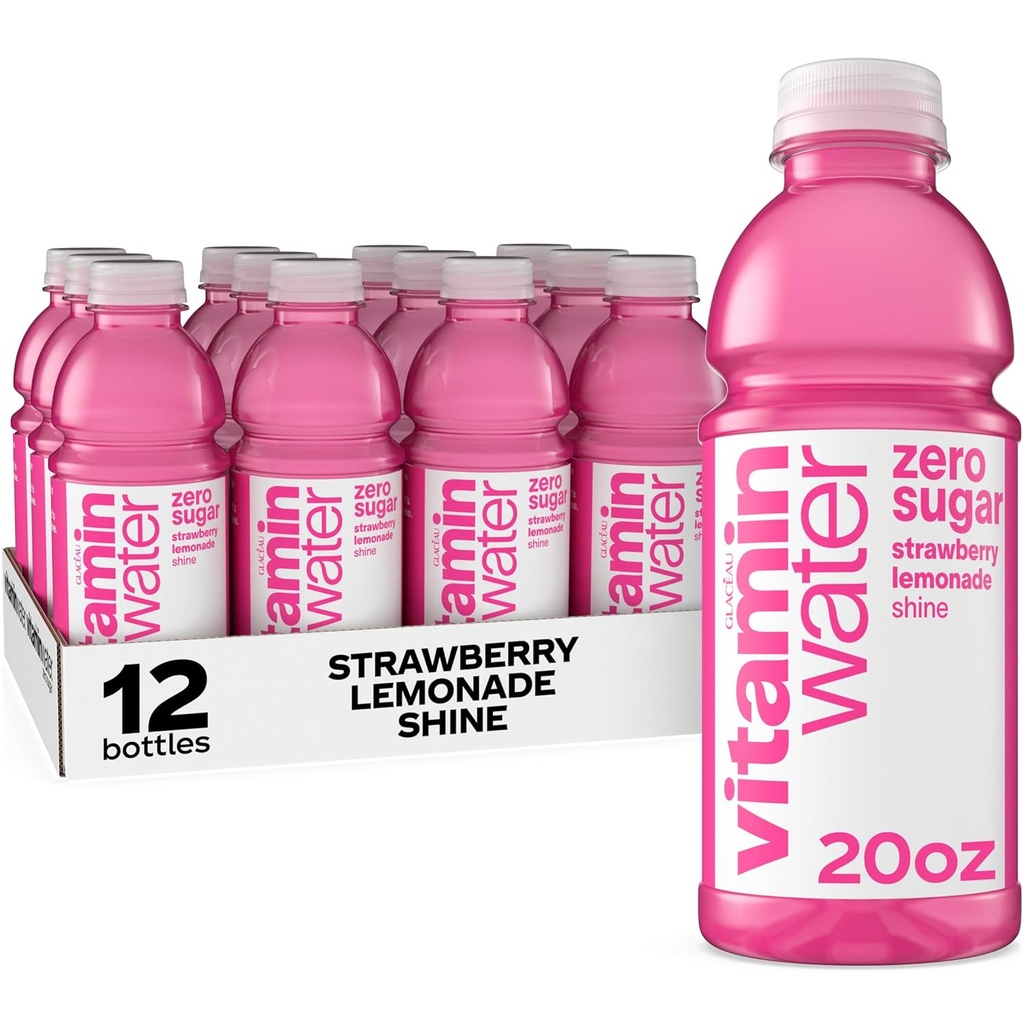 vitaminwater Shine Strawberry Lemonade Zero Sugar, Flavored Water Beverage, 20 fl oz bottle