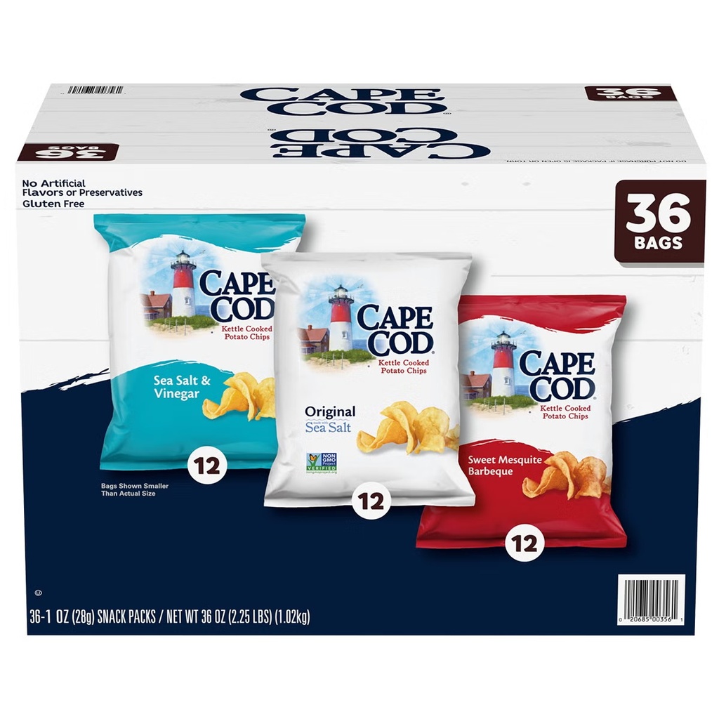 Cape Cod Kettle Cooked Potato Chips, Variety Pack, 1 oz