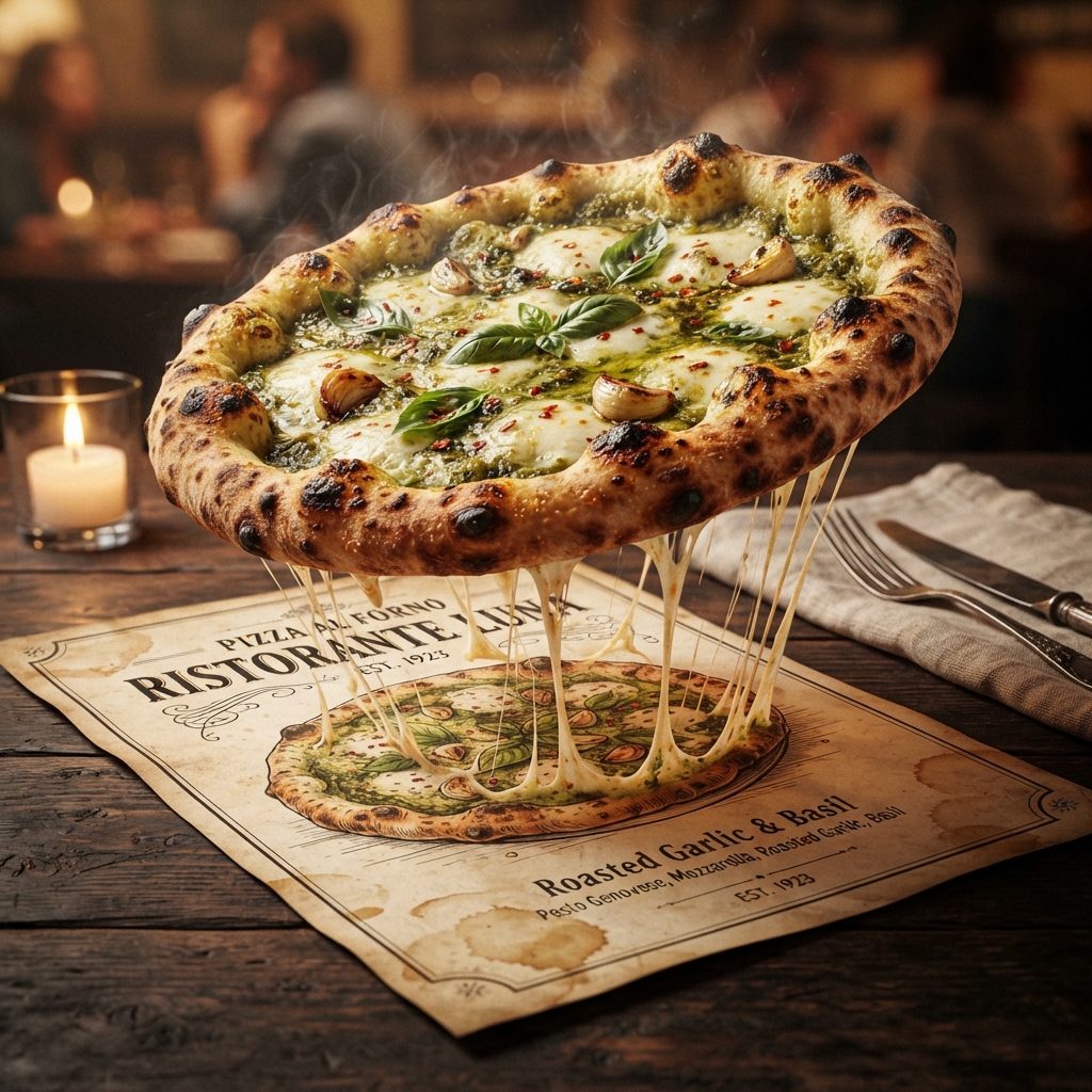 Roasted Garlic & Pesto Pizza