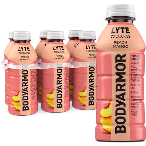 BODYARMOR LYTE, Peach Mango, Electrolyte Drink, 20 Calories, 16 Fl Oz bottle (), Coconut Water Sports Drink, Natural Flavor & B Vitamins