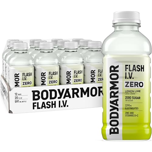 BODYARMOR Flash I.V. Zero Sugar Electrolyte Beverage, Lemon Lime, Hydration Drink For Rapid Rehydration, Post Workout Recovery, 20 Fl Oz