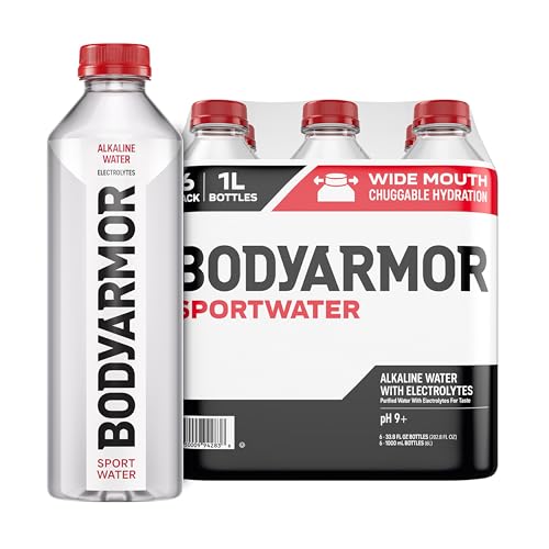 BODYARMOR SportWater Alkaline Water, High Alkaline Bottled Water, pH 9+, 1 Liter (), Refreshing Electrolyte Water Pack, Wide Mouth Bottle