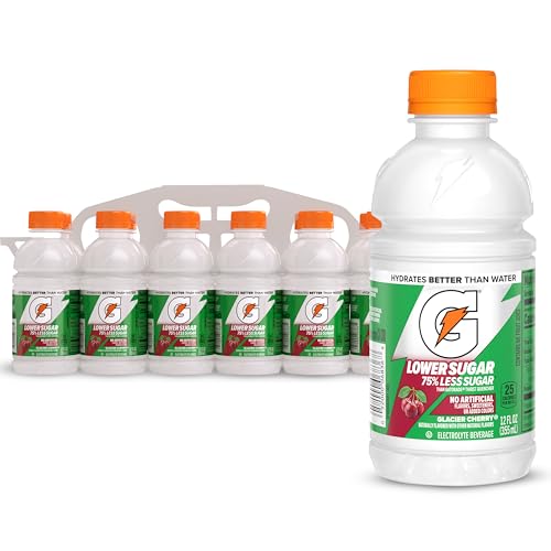 Gatorade Lower Sugar Electrolyte Sports Drink, Glacier Cherry, 12 fl oz bottle, (), 75% Less Sugar, No Artificial Flavors, No Artificial Sweeteners, No Artificial Colors, Hydration